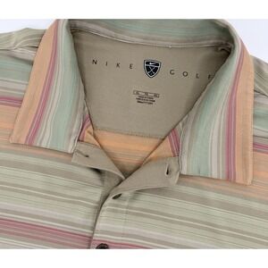 Nike Golf Polo Men XL Light Brown Stripe Fit Dry Performance Golf Shirt